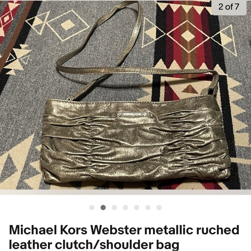 Michael Kors Webster metallic ruched leather clutch/shoulder bag